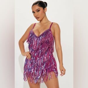 Amazing Lace “Shake it my Way” Short Sequin Fringe Mini Dress